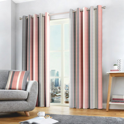 Fusion Light Whitworth Stripe Rose Fully Lined 100% Cotton Eyelet Curtains