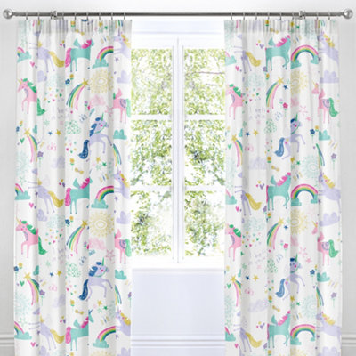 Bedlam Rainbow Unicorn Lined Pencil Pleat Curtains from B&Q