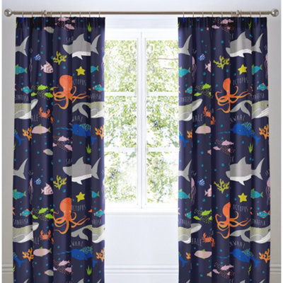 Bedlam Sea Life Lined Pencil Pleat Curtains from B&Q