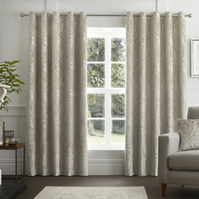 Curtina Chateau Damask Patterned Pair Of Natural Eyelet Curtains from B&Q