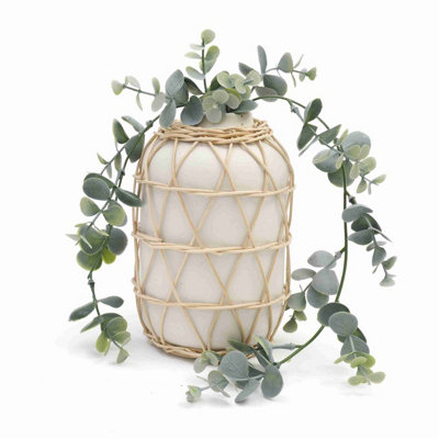  - Annibells Ceramic Rattan Decorative Flower Vase Two Designs (3188)Wide Neck