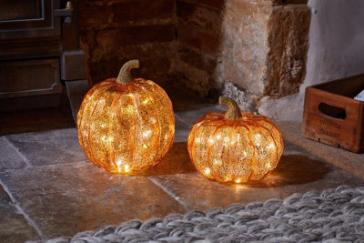 Annibells Light Up Led Pumpkin Orange Ornament  2 Designs (14947)OrangeSet Of 2 Sizes