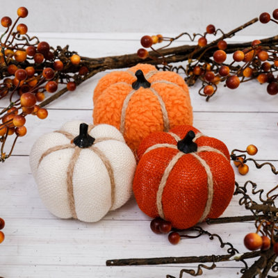 Annibells Set Of 3 Fabric Pumpkins Autumn Decor (7633)
