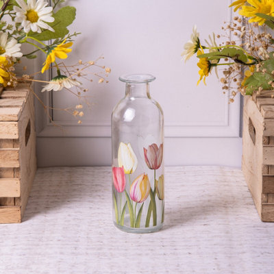 Annibells Floral Vintage Clear Glass Bottle Bud VasesSmall