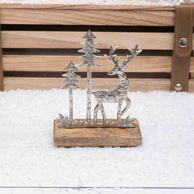 Annibells Silver Metal Reindeer Stag Christmas Tree Scene Wooden Base from B&Q