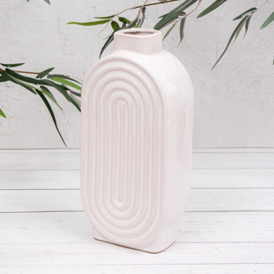 Annibells White Ribbed Natural Glazed Ceramic Oval Vases (8767)Oval from B&Q