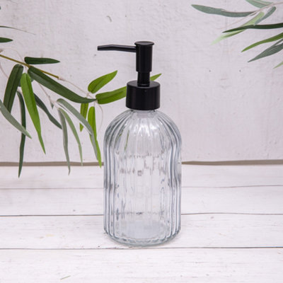 Annibells Green Grey Or Amber Glass Vintage Ribbed Soap DispensersSmokey Grey