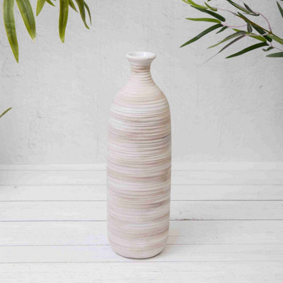 Annibells Natural Stoneware Ribbed Ceramic Bottle Flower VaseTwo Sizes (4931)Large