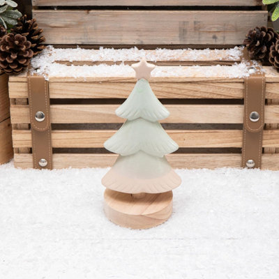 Annibells Sage Green Ceramic Christmas Tree On Wood Base (11188)Small from B&Q