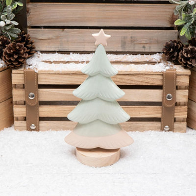 Annibells Sage Green Ceramic Christmas Tree On Wood Base (11188)Large from B&Q