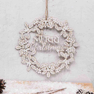  - Annibells White Wooden Hanging 'merry Christmas' Holly Wreath (11149)