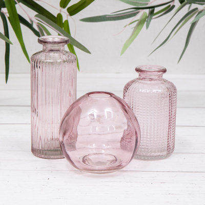 Annibells Set Of 3 Pink Vintage Glass Bottles (9200)