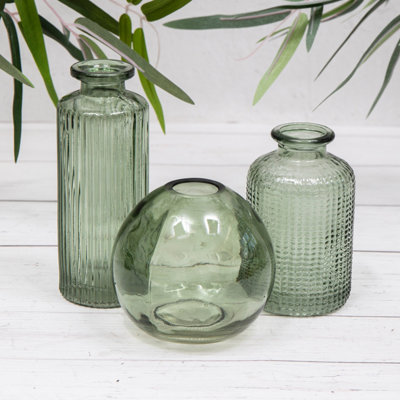 Annibells Set Of 3 Green Vintage Glass Bottles (9196)