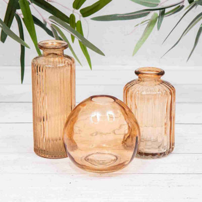 Annibells Set Of 3 Amber Vintage Glass Bottles (9205)