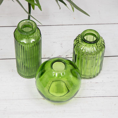 Annibells Set Of 3 Emerald Green Vintage Glass Bottles (9623)
