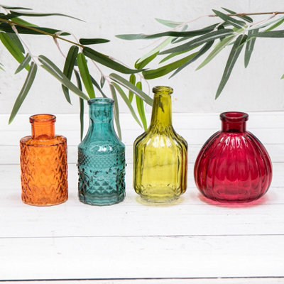 Annibells 4 Vintage Style Glass Bottles / Bud Vases (11060)