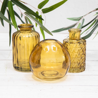 Annibells Set Of 3 Yellow Vintage Glass Bottles (10614)