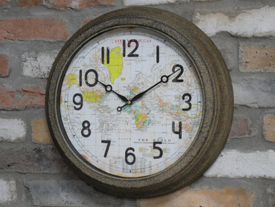 Annibells Large Round Rustic World Map Antique Wall Clock from B&Q