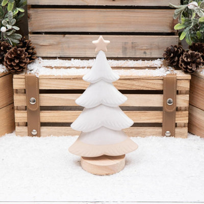 Annibells White Ceramic Christmas Tree On Wood Base (11179)Large from B&Q