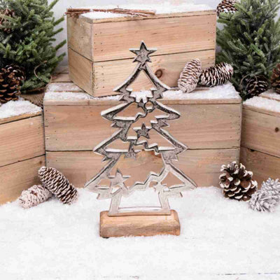 Annibells Silver Metal Christmas Tree With Stars Wooden Base from B&Q
