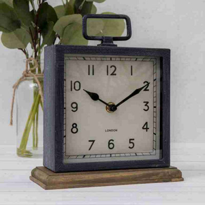Annibells Rustic Distressed Metal Wood Square Mantel Clock from B&Q