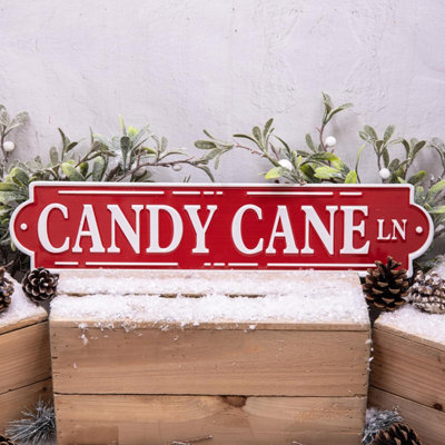 Annibells Large Candy Cane Lane Metal Christmas Plaque from B&Q