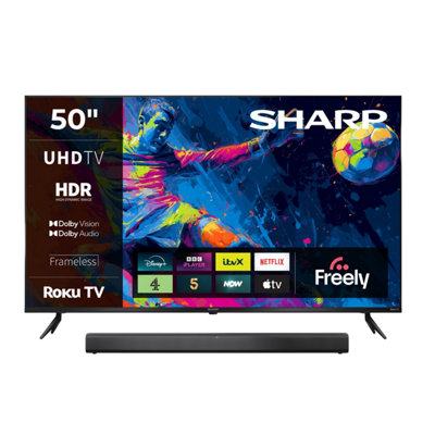 Sharp 50Hj4225K 50 Inch 4K Ultra Hd Roku Smart Tv With Freely & Ht-Sb145 2.0 Bluetooth Soundbar