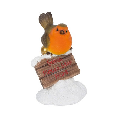 Vivid Arts Robin With Stop Here Sign Christmas Decoration from B&Q