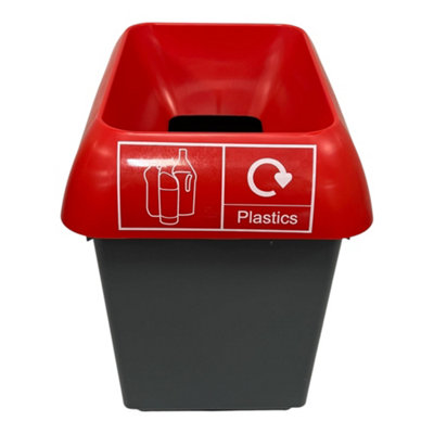 Chabrias Ltd 30 Litre Recycling Bin With Red Lid & Plastic Bottle Sticker Included from B&Q