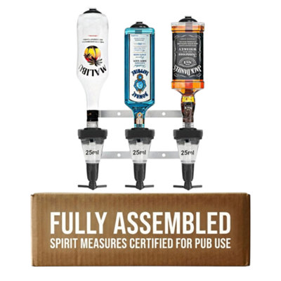 Chabrias Ltd Traditional 50Ml 3 Bottle Optics For SpiritsUk MadeBar Bottle OpticsShots MeasureAluminium Wall Bracket from B&Q