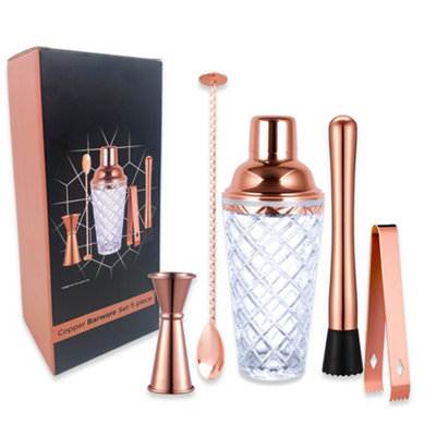 Chabrias Ltd Premium 5 Piece Cocktail Shaker Set Stainless Steel Copper Coated Cocktail Shaker from B&Q