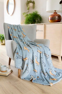 Dachshund Sausage Dog Fleece Throw 130 X 180Cm. Blue