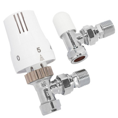 hep Online Angled Thermostatic Radiator Valve And Lockshield Set 15mmWhite from B&Q