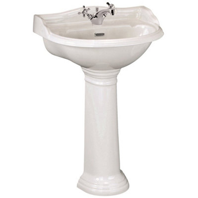 Hudson Reed Chancery 600mm White Basin With PedestalPremium Ceramic Design With 1 Tap HoleIdeal For A Stylish Bathroom Setup from B&Q