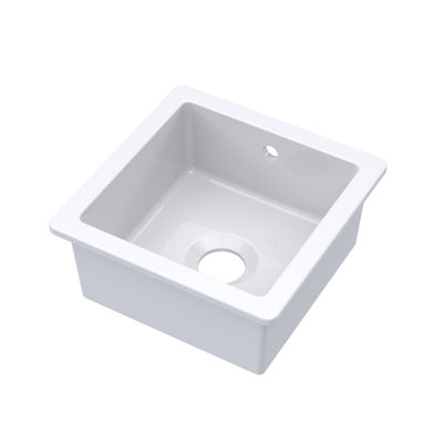 B&Q -  Inset Single Bowl With OverflowDurable Undermount Single Small Bowl Kitchen Basin In White Finish457 X 457 X 203mm