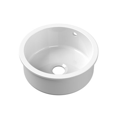 B&Q -  Inset Round Single Bowl Kitchen Sink With Overflow & Central WasteDurable Small Kitchen Basin In White460 X 191mm