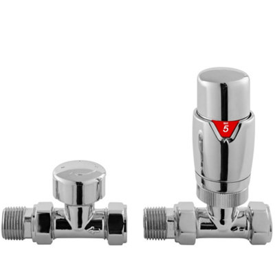 Hudson Reed Ht316 Polished Straight Thermostatic Radiator Valves Pack from B&Q