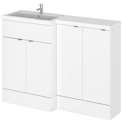 Hudson Reed Fusion 1200mm Left Hand Freestanding Vanity Unit & Polymarble BasinGloss White from B&Q