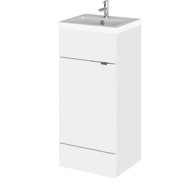 Hudson Reed Fusion Floor Standing 1 Door Vanity Unit & Polymarble BasinStylish Vanity Unit With BasinGloss White400mm from B&Q