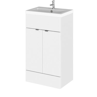 Hudson Reed Fusion Floor Standing 2 Door Vanity Unit & Polymarble BasinStylish Vanity Unit With BasinGloss White500mm from B&Q