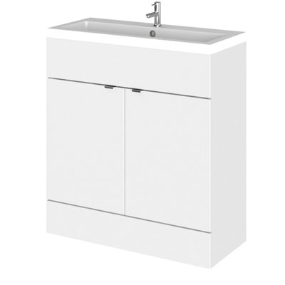 Hudson Reed Fusion Floor Standing 2 Door Vanity Unit & Polymarble BasinStylish Vanity Unit With BasinGloss White800mm from B&Q