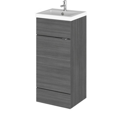 Hudson Reed Fusion Floor Standing 1 Door Vanity Unit & Polymarble BasinSink Vanity UnitAnthracite Woodgrain400mm from B&Q