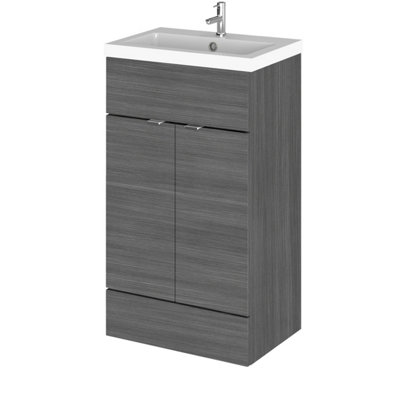 B&Q -  Fusion Floor Standing 2 Door Vanity Unit & Polymarble BasinSink Vanity UnitAnthracite Woodgrain500mm