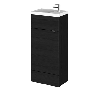 Hudson Reed Fusion Floor Standing 1 Door Vanity Unit & Polymarble Basin CompactSink Vanity UnitCharcoal Black400mm from B&Q