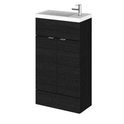 Hudson Reed Fusion Floor Standing 2 Door Vanity Unit & Polymarble Basin CompactSink Vanity UnitCharcoal Black500mm from B&Q