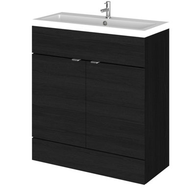 Hudson Reed Fusion Floor Standing 2 Door Vanity Unit & Polymarble BasinSink Vanity UnitCharcoal Black800mm from B&Q
