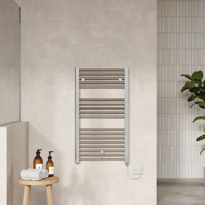 FNX Bathrooms Electric Chrome Towel Rail 920X480mm 300W 1024 Btu 435 Pipe Centres from B&Q
