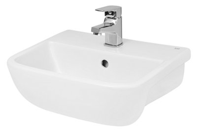 Hudson Reed Aria White Gloss Compact Soft Square 1 Tap Hole Semi Recessed Basin from B&Q