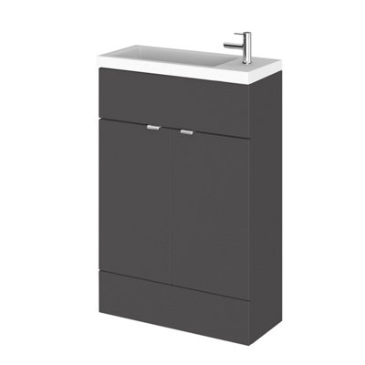 Hudson Reed Fusion Floor Standing 2 Door Vanity Unit & Polymarble Basin CompactStylish Sink Vanity UnitGloss Grey600mm from B&Q