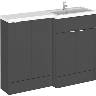Hudson Reed Fusion 1200mm Right-Hand Freestanding Vanity Unit With Polymarble BasinGloss Grey from B&Q